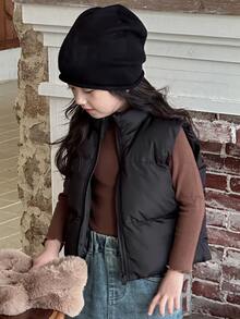 Dazy Kids Áo khoác vest màu trơn thường ngày cho bé gái, đa năng cho mùa thu/đông - màu đen - Xem 1