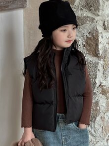 Dazy Kids Áo khoác vest màu trơn thường ngày cho bé gái, đa năng cho mùa thu/đông - màu đen - Xem 6