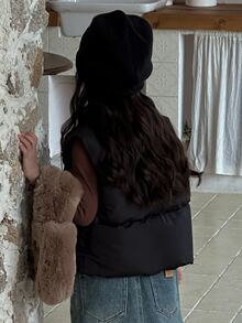 Dazy Kids Áo khoác vest màu trơn thường ngày cho bé gái, đa năng cho mùa thu/đông - màu đen - Xem 3
