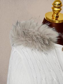 Amplova Women's Home Knight Pattern Patchwork Fuzzy Hooded Mini Knit Romper - White - View 9