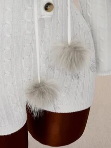 Amplova Women's Home Knight Pattern Patchwork Fuzzy Hooded Mini Knit Romper - White - View 8