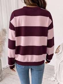 SHEIN LUNE Women's Round Neck Striped Colorblock Sweatshirt, Suitable For Autumn/Winter - Multicolor - View 6