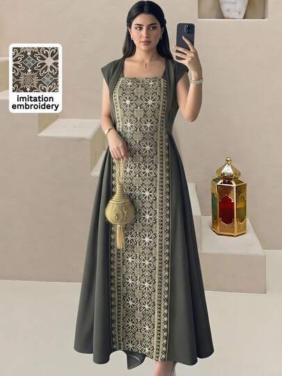 Al Najma New Design Patchwork Cinched Waist Casual Elegant Modest Party Formal Christening Guest Wedding Dress Kaftan Jalabiya Grey Winter