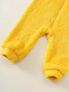 SHEIN 男女通用新生兒嬰兒/幼兒秋冬可愛小黃鴨造型絨毛連帽長袖連身衣，柔軟親膚易穿脫，嬰兒連身褲，嬰兒衣物，套裝 - 黃色 - 查看 7