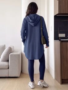 Solavon Women's Raglan Long Sleeve Lace Hem Top And Pants Sports Set - Blue - View 3
