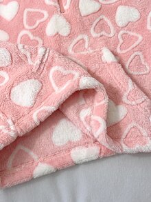 SHEIN Tween女孩兒童針織蝴蝶結毛絨領拉鍊拼接寬鬆休閒長袖秋冬衛衣 - 粉色 - 查看 8