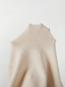 Omancia Elegant Small Stand Collar Lantern Sleeve Design Women's Sweater - Apricot - View 8