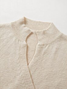 Omancia Elegant Small Stand Collar Lantern Sleeve Design Women's Sweater - Apricot - View 5