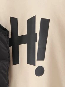 SHEIN 幼童男孩 3 件套可愛 HI 字母連帽衛衣、運動長褲與黑色羽絨背心外套套裝，適合上學日常穿著、週末旅行與戶外玩耍 - 卡其色 - 查看 4
