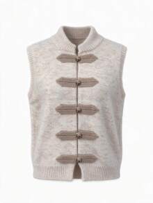 Omancia Elegant Round Neck Ruyi Button Sleeveless Design Women's Sweater Vest - Khaki - View 5