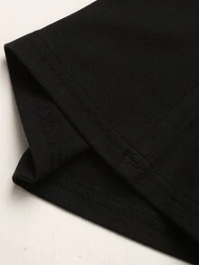 少女蕾絲拼接不對稱單肩百褶長袖T恤與喇叭褲休閒日常套裝 - 黑與白 - 查看 4