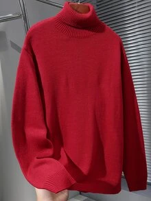 Manfinity Homme Men's Solid Color Casual Versatile Daily Wear Long Sleeve Sweater - Red - View 2