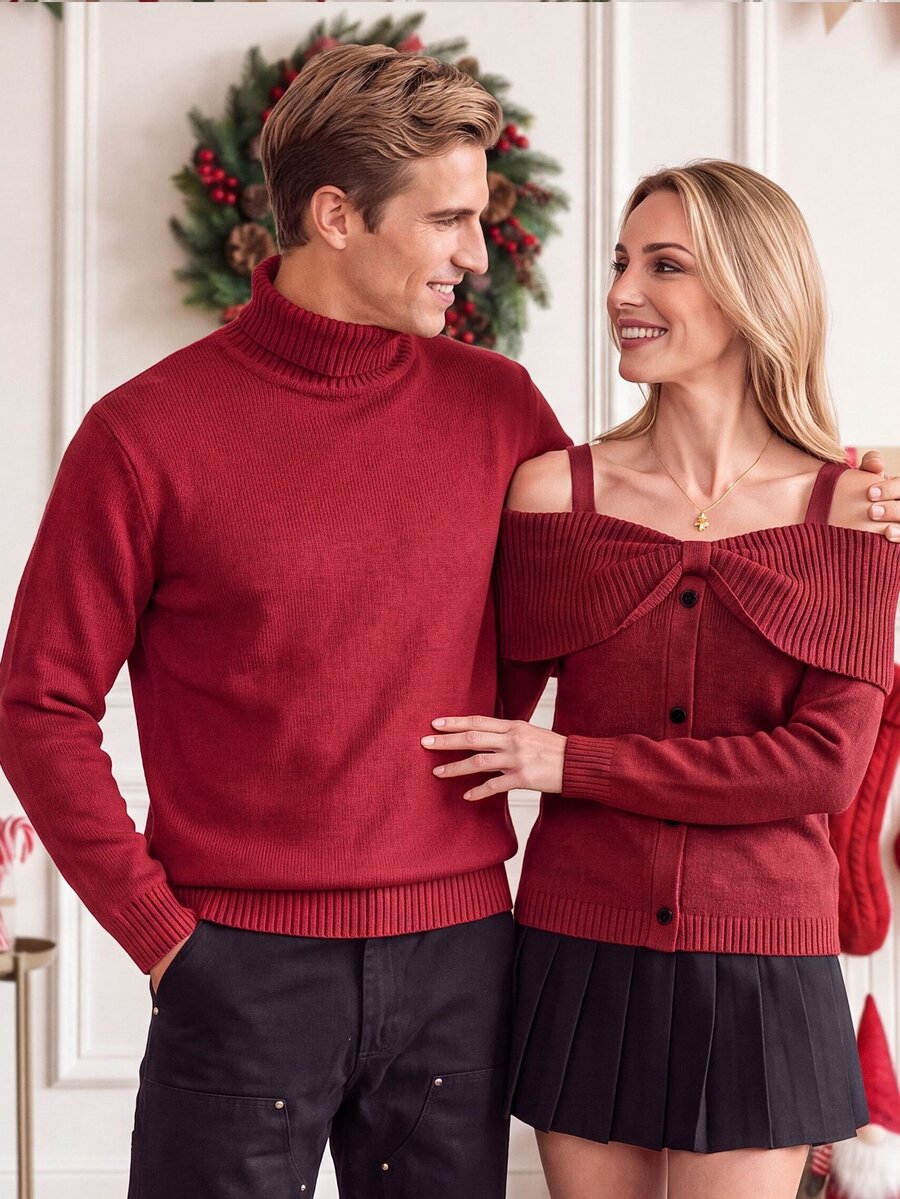 Manfinity Homme Men's Solid Color Casual Versatile Daily Wear Long Sleeve Sweater - Red - View 1