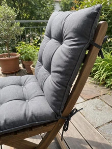 High-Back Chair Cushion – One-Piece Seat And Back Cushion – Tie-On, Thickly Padded - Grey - View 2