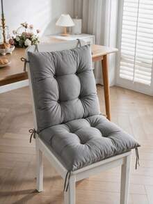 High-Back Chair Cushion – One-Piece Seat And Back Cushion – Tie-On, Thickly Padded - Grey - View 6
