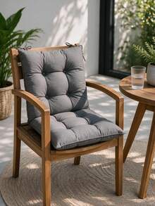 High-Back Chair Cushion – One-Piece Seat And Back Cushion – Tie-On, Thickly Padded - Grey - View 1