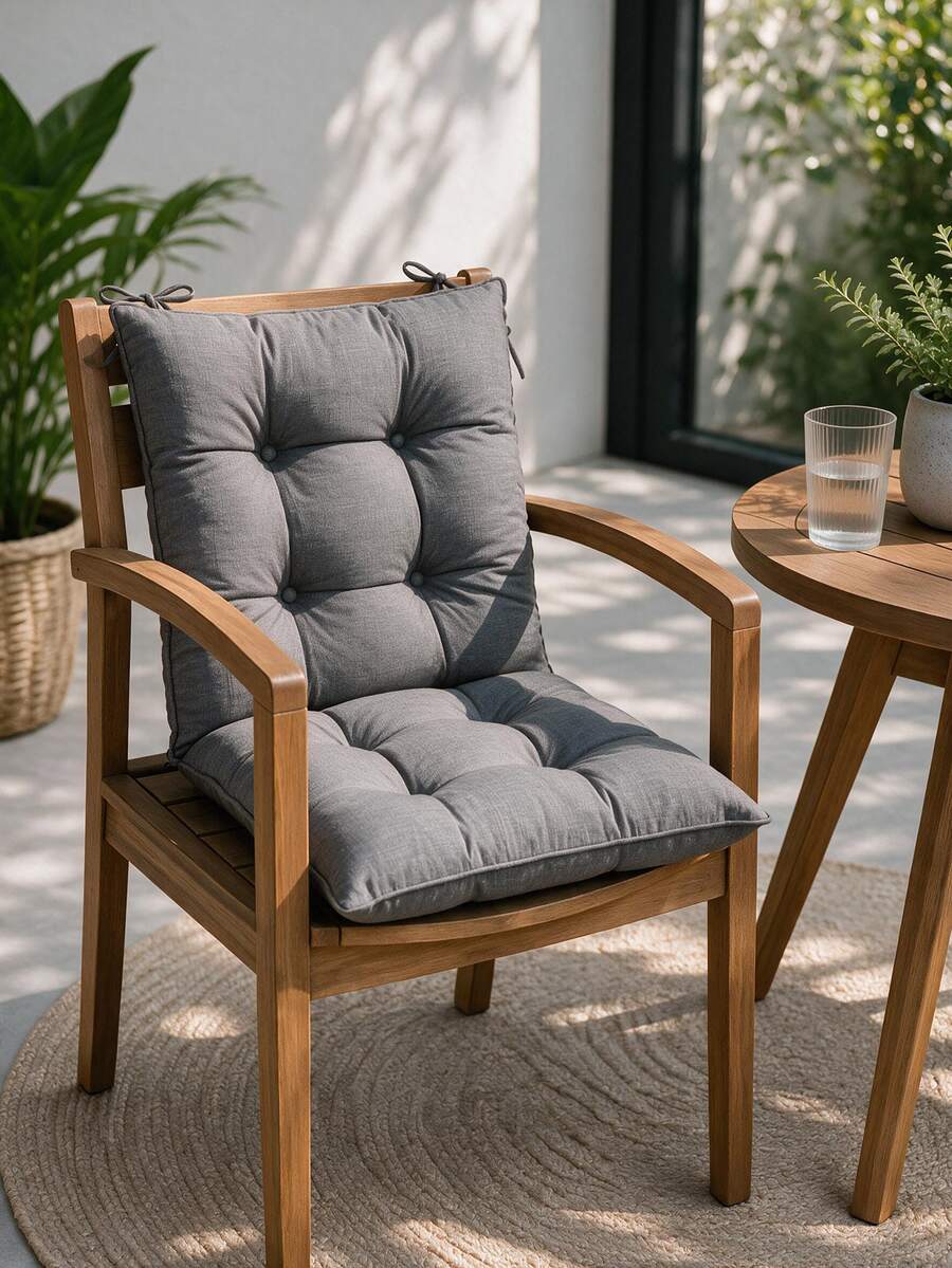 High-Back Chair Cushion – One-Piece Seat And Back Cushion – Tie-On, Thickly Padded - Grey - View 1
