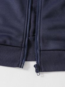 Teen Boys Color Block Zip Up Hooded Jacket & Side Stripe Pants 2pcs Fall Winter Casual Streetwear Tracksuit Outfit Set For School - Blue - View 8
