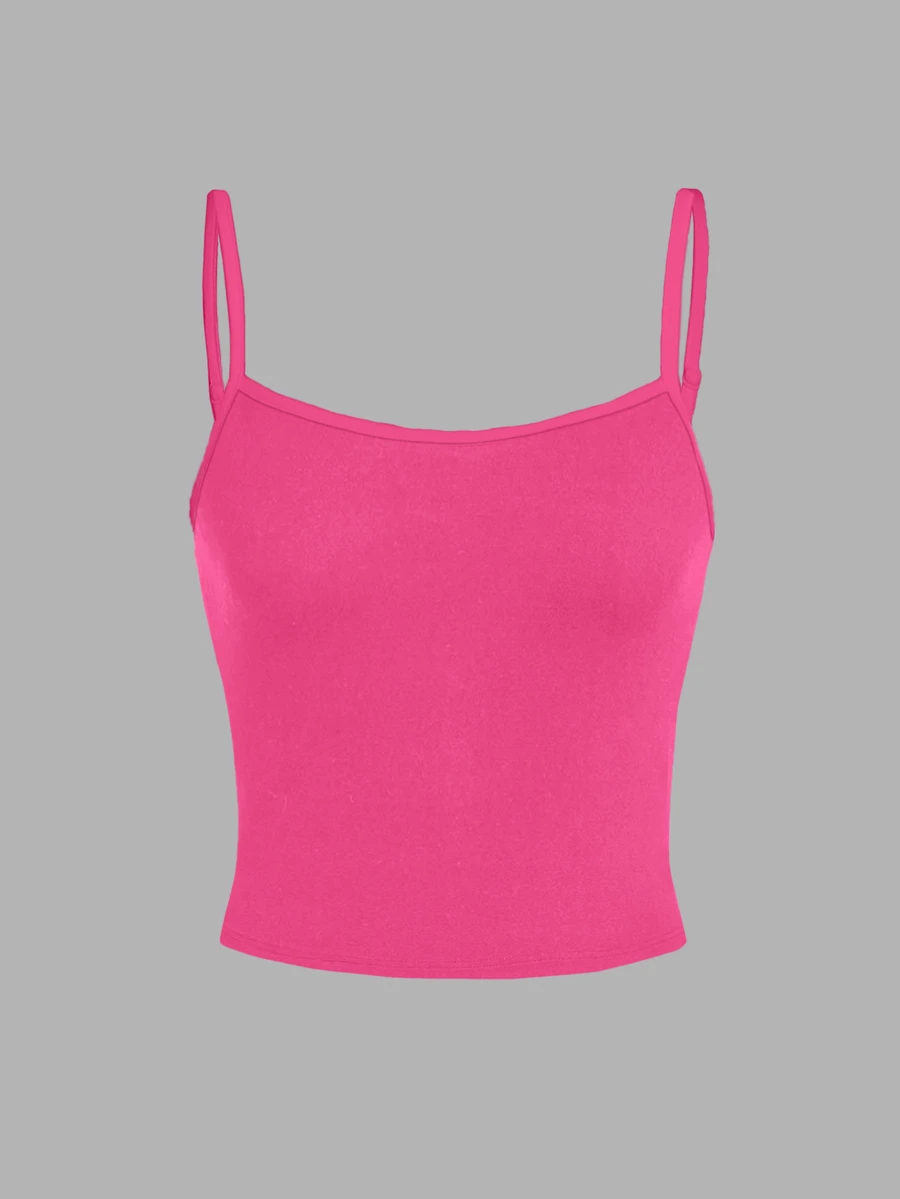 SHEIN EZwear Casual Simple All-Match Spaghetti Strap Cami Top, Summer, Suitable For Slim Women Back To School - Watermelon Pink - View 1