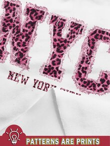 SHEIN EZwear 休闲简约纽约豹纹英文字母卫衣，适合秋冬季穿着 - 彩色 - 查看 4