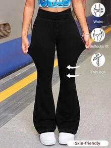Young Girl Dark Blue Denim Tight Stretch Flared Pants,Spring And Summer Casual Vacation Country Boho Wear, Beach, Western Street Wear For Girl,Spring Break,Rave Festival Denim Bell Bottoms Fall Winter - Black - View 3