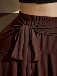 SHEIN ICON Plus Size Retro Sexy Casual Millennial Style Y2K Bohemian Multi-Layer Ruffled Side-Strap Chocolate Brown Mesh Skirt Date Night Autumn Fall - Brown - View 5
