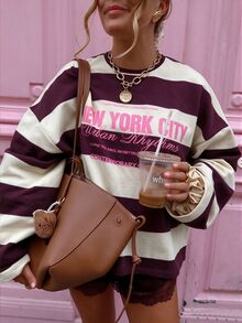 SuriyaCove Women's Autumn/Winter Basic Striped Colorblock Crew Neck Long Sleeve Top, Suitable For Back To School, Travel, Street Style And Casual Wear - Multicolor - View 5
