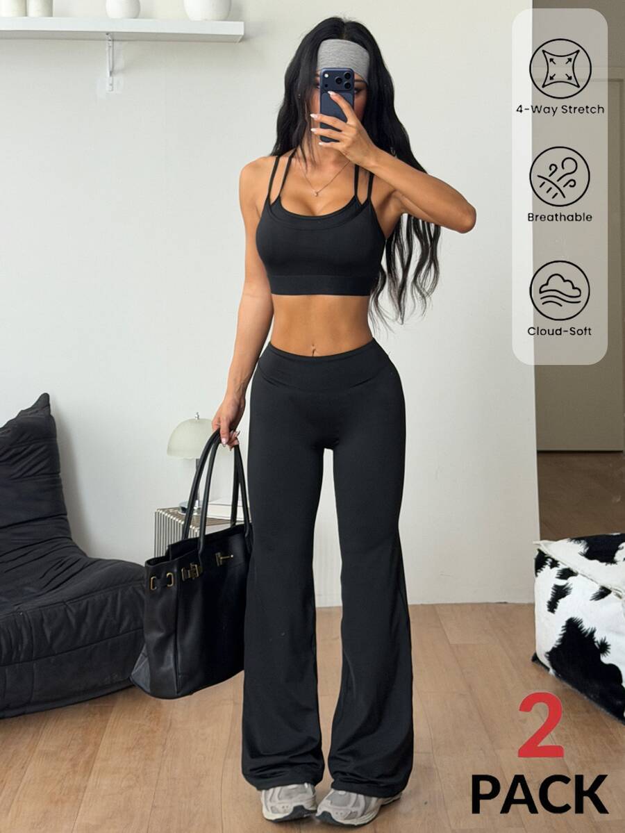 Coolane Women's Fall Sportswear Yoga Going Out Comfortable Form-Fitting, Butt-Lifting Black Two Pieces Set