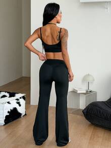 Coolane Women's Fall Sportswear Yoga Going Out Comfortable Form-Fitting, Butt-Lifting Black Two Pieces Set - Black - View 4