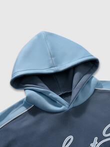 ROMWE MEN Street Life Men's Letter Graphic Casual Daily Wear Hoodie Sweatshirt - Blue - View 3