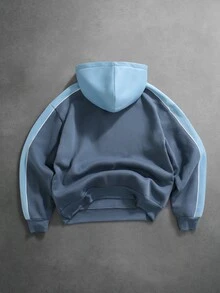 ROMWE MEN Street Life Men's Letter Graphic Casual Daily Wear Hoodie Sweatshirt - Blue - View 2