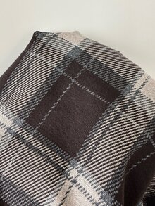 ZzzCrew Bộ đồ ngủ nữ len dệt jacquard họa tiết kẻ caro, quần dài tay dài phong cách thường ngày, chất liệu cotton pha thoải mái - Cà phê nâu - Xem 8