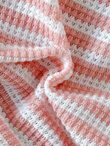 SHEIN 2pcs Toddler Girls Top Pants Set Sweet Pink White Strawberry Ruffle Striped Long Flutter Sleeve Round Neck Regular Holiday Fall - Baby Pink - View 3