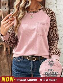 SHEIN LUNE Women's Plus Size Raglan Sleeve Regular Sweatshirt, Classic Leopard Print Pattern, Pink Sweatshirt, Vintage Pattern, Casual Daily Wear, Vacation, Commute, Autumn/Winter - Multicolor - View 1