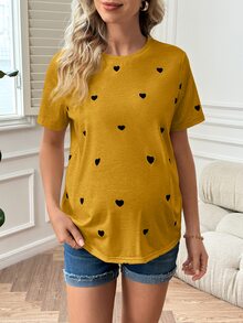 GentleRue Maternity Maternity Casual Vacation & Commute Heart Print Short Sleeve T-Shirt, Summer - Yellow - View 6