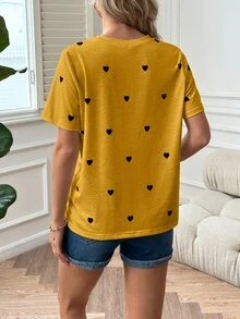 GentleRue Maternity Maternity Casual Vacation & Commute Heart Print Short Sleeve T-Shirt, Summer - Yellow - View 3