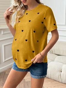 GentleRue Maternity Maternity Casual Vacation & Commute Heart Print Short Sleeve T-Shirt, Summer - Yellow - View 2