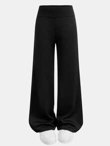 SHEIN 青少年女孩秋冬針織黑色保暖內裡休閒長褲 - 黑色 - 查看 5