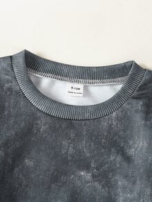 SHEIN 2件組嬰兒男寶寶秋冬套裝，灰色與白色長袖上衣配汽車圖案，純色休閒長褲，適合外出與節日穿著 - 黑色 - 查看 5