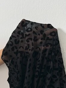 SHEIN BamGlam Women's Patchwork Leopard Print Mesh Stand Collar Long Sleeve Frog Button Design Slim Fit Side Slit Hem Sexy Bodycon Dress - Black - View 9