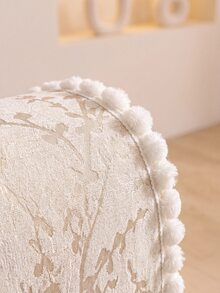 1件浪漫婚礼季米色树枝黑白沙发靠垫套，奢华法国高密度雪尼尔面料，带大绒球和防滑背面，季节性节日婚礼装饰面料 - 米色 - 查看 6