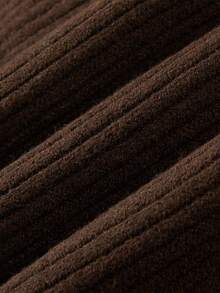 SHEIN Chocolate Brown Cross V Neck Sweater, Ribbed Knit Long Sleeve Crop Top - Coffee Brown - View 5