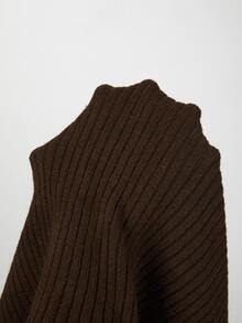 SHEIN Chocolate Brown Cross V Neck Sweater, Ribbed Knit Long Sleeve Crop Top - Coffee Brown - View 7