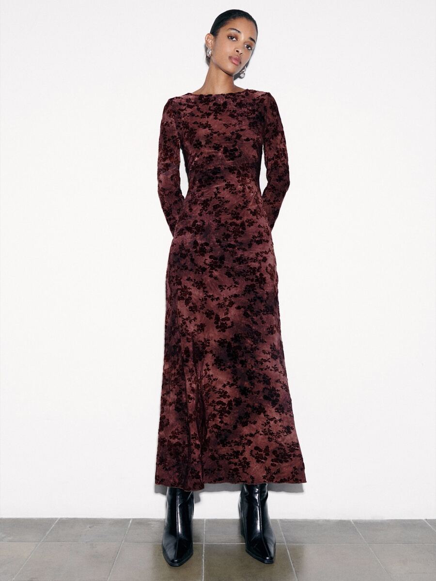 Nöista Velvet Floral Burnout Dress. Party, Wedding Guest, Elegant Style. Elegant Boho