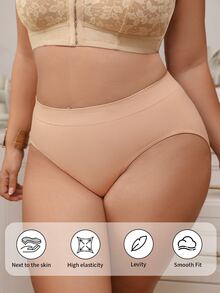 LustreForm Plus Size Seamless Elastic Butt-Lifting Comfortable No-Waist-Binding Triangle Panties - Apricot - View 7