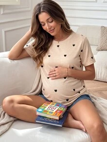 GentleRue Maternity 孕婦夏季心形印花短袖t恤 - 杏色 - 查看 2