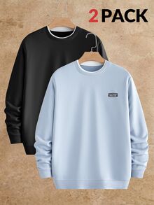 Manfinity RebelGame Men's Crewneck Sweatshirt, Fleece Lined Pullover, Winter Warm Top, 2 In 1 Sweatshirt, Color Block Sweatshirt, Relaxed Fit, Drop Shoulder, Halloween - Multicolor - View 2