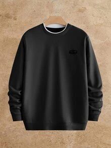 Manfinity RebelGame Men's Crewneck Sweatshirt, Fleece Lined Pullover, Winter Warm Top, 2 In 1 Sweatshirt, Color Block Sweatshirt, Relaxed Fit, Drop Shoulder, Halloween - Multicolor - View 8