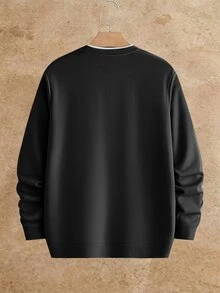 Manfinity RebelGame Men's Crewneck Sweatshirt, Fleece Lined Pullover, Winter Warm Top, 2 In 1 Sweatshirt, Color Block Sweatshirt, Relaxed Fit, Drop Shoulder, Halloween - Multicolor - View 10
