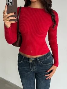 Flirla Women's Sexy Fashionable Cute Sweet Bow Top Christmas Outfit Burgundy Sweater Versatile Fun Party Outing Date Night - Burgundy - View 6